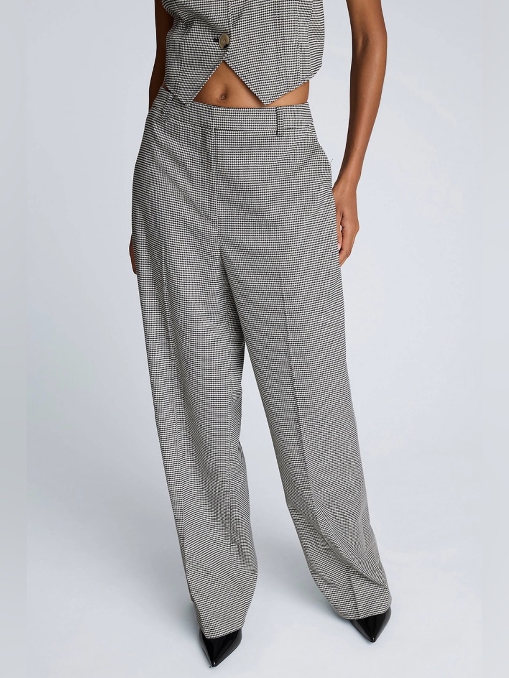 Kenneth Cole Black & White Wide Leg Houndstooth Pants